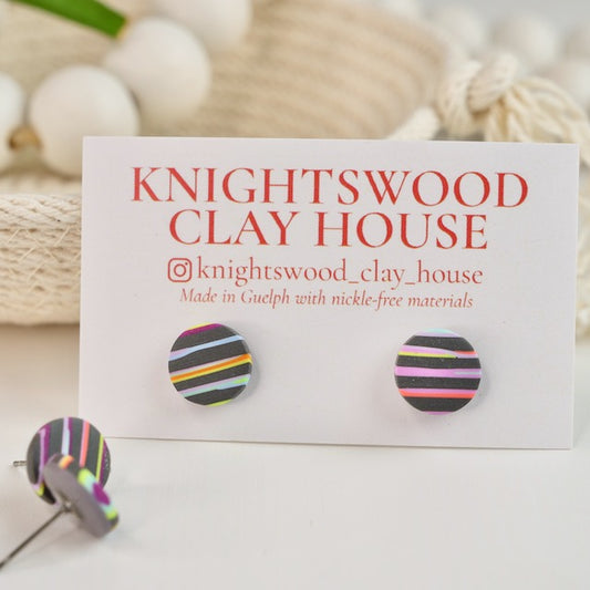 Micro Studs in Charcoal Neon Stripe
