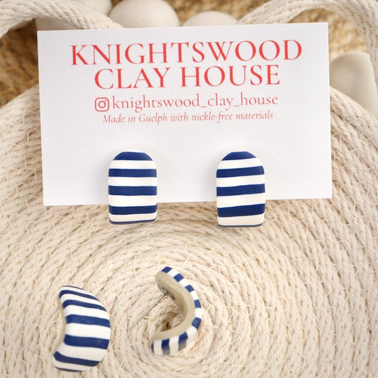 Itty Bitty Wrap Studs in Navy Stripe