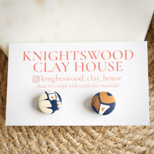 Circle Studs in Navy Floral