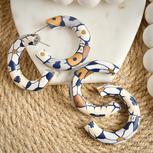 Clay Hoops in Navy Floral