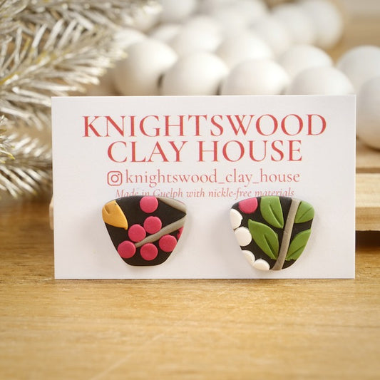 Trapezoid Studs in Vintage Botanical
