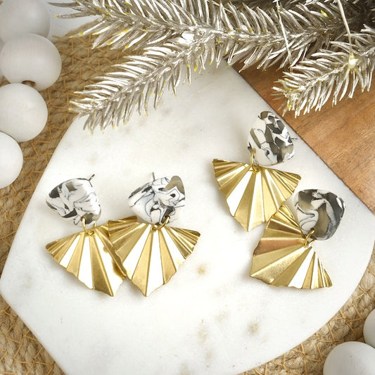 Howlite Stone Dangles with Brass Fans