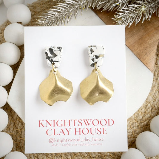 Howlite Stone Dangles with Brass Leaves