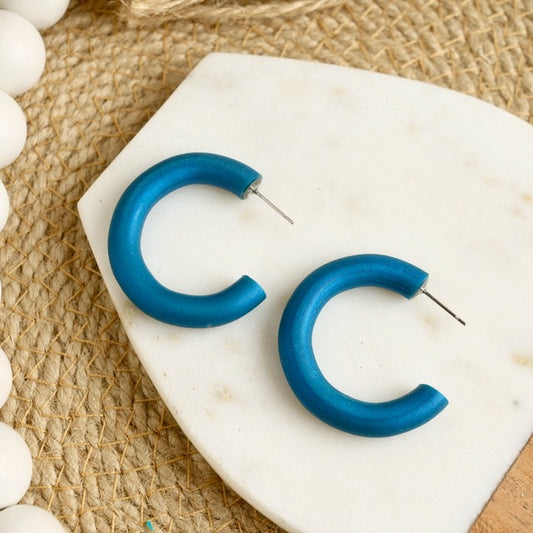 Clay Hoops in Peacock Blue