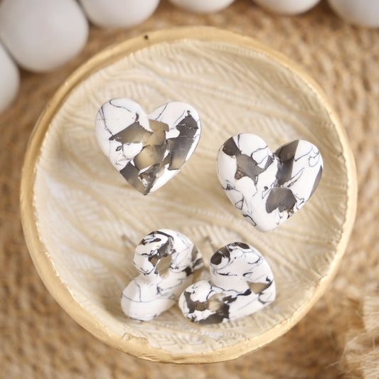 Heart Studs in Howlite Stone