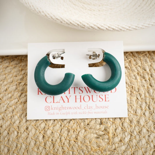 Micro Clay Hoops in Forest Green