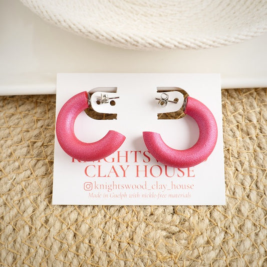 Micro Clay Hoops in Magenta Pearl