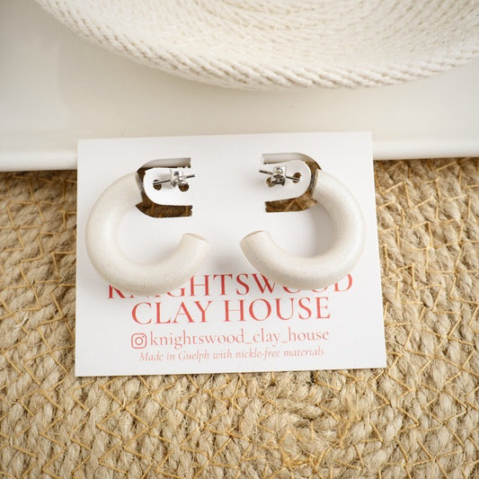 Micro Clay Hoops in Pearl White