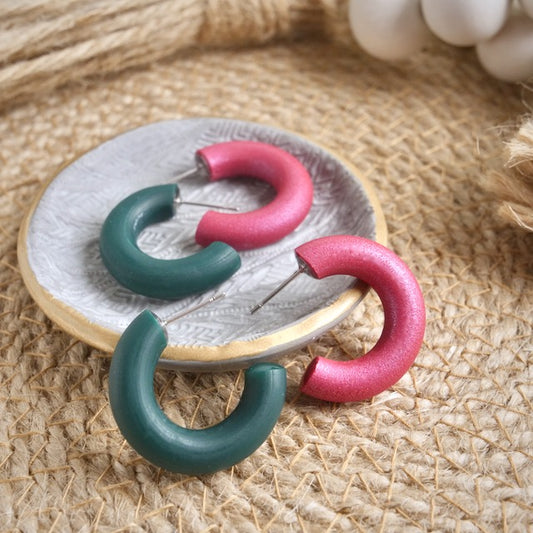Combo Pack: Micro Clay Hoops in Magenta Pearl and Forest Green