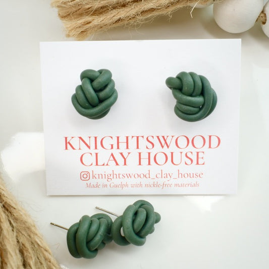 Handmade Knot Studs in Dusty Teal