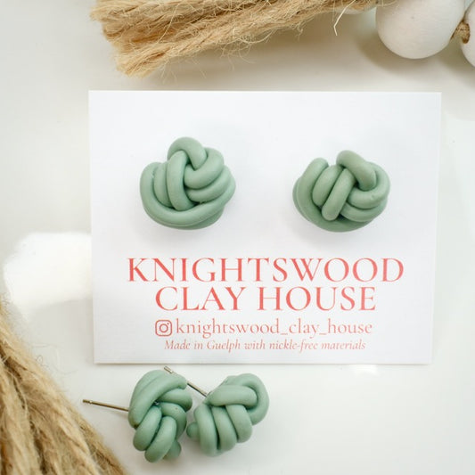 Handmade Knot Studs in Dusty Seafoam
