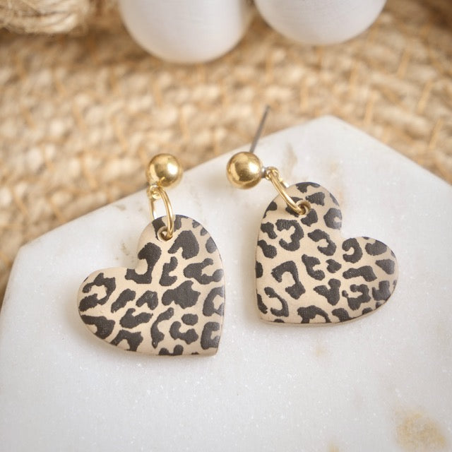 Heart Dangles in Leopard Print