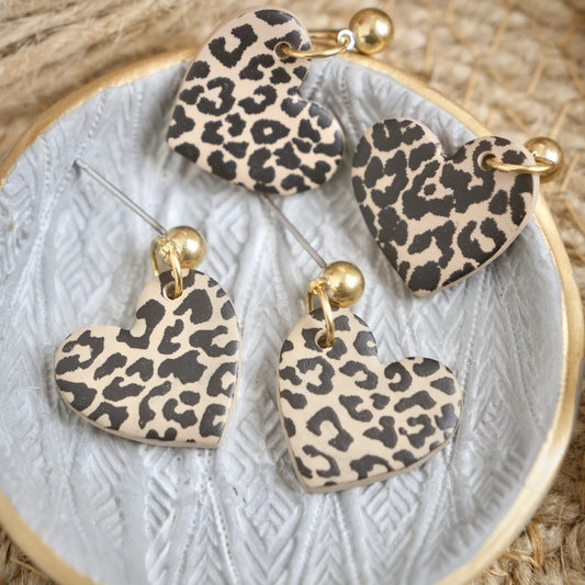 Heart Dangles in Leopard Print