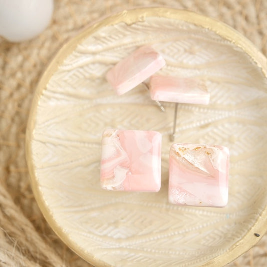 Square Studs in Pink Opal