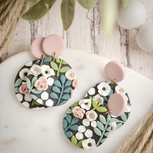 Carden Circle Dangles in Floral with Pink Studs